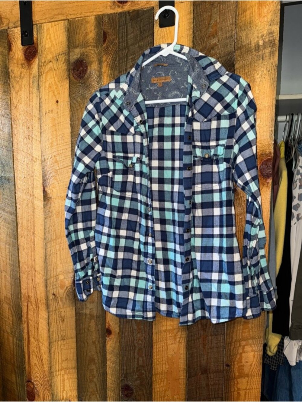 Women’s Blue Plaid Button-Down Shirt - Lightweight Flannel Style